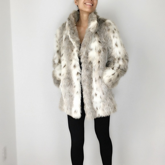 VINTAGE BOHO FAUX FUR COAT JACKET - SNOW LEAPARD - Picture 3 of 8